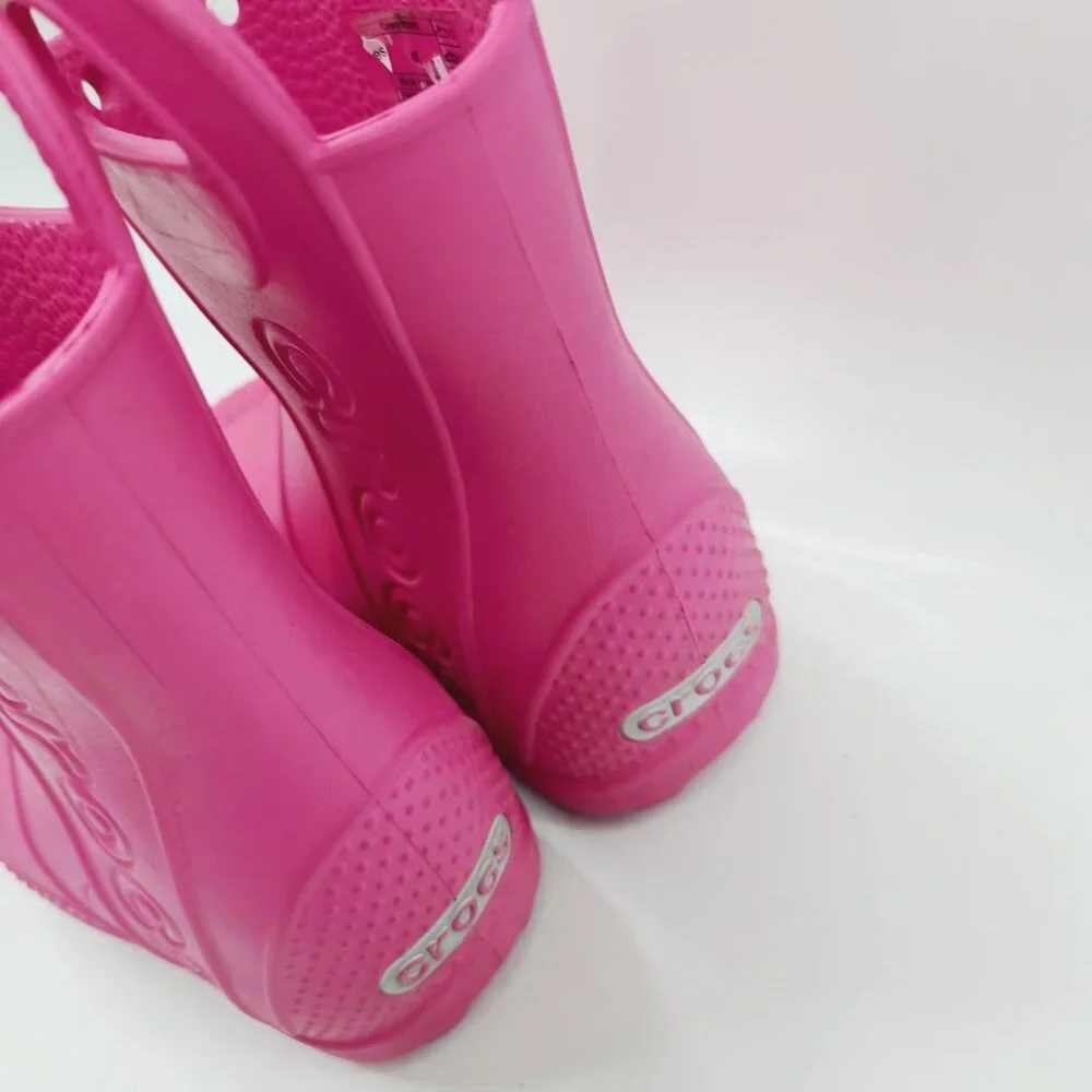 Crocs Girls' Candy Pink Handle It‎ Mid-Calf Pull-On Rain Boots Size US 6